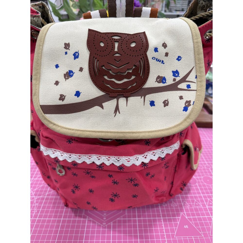 Buck’s Bags Owl Boho Woodland Canvas Backpack Coral Waterproof River Ghost Patch